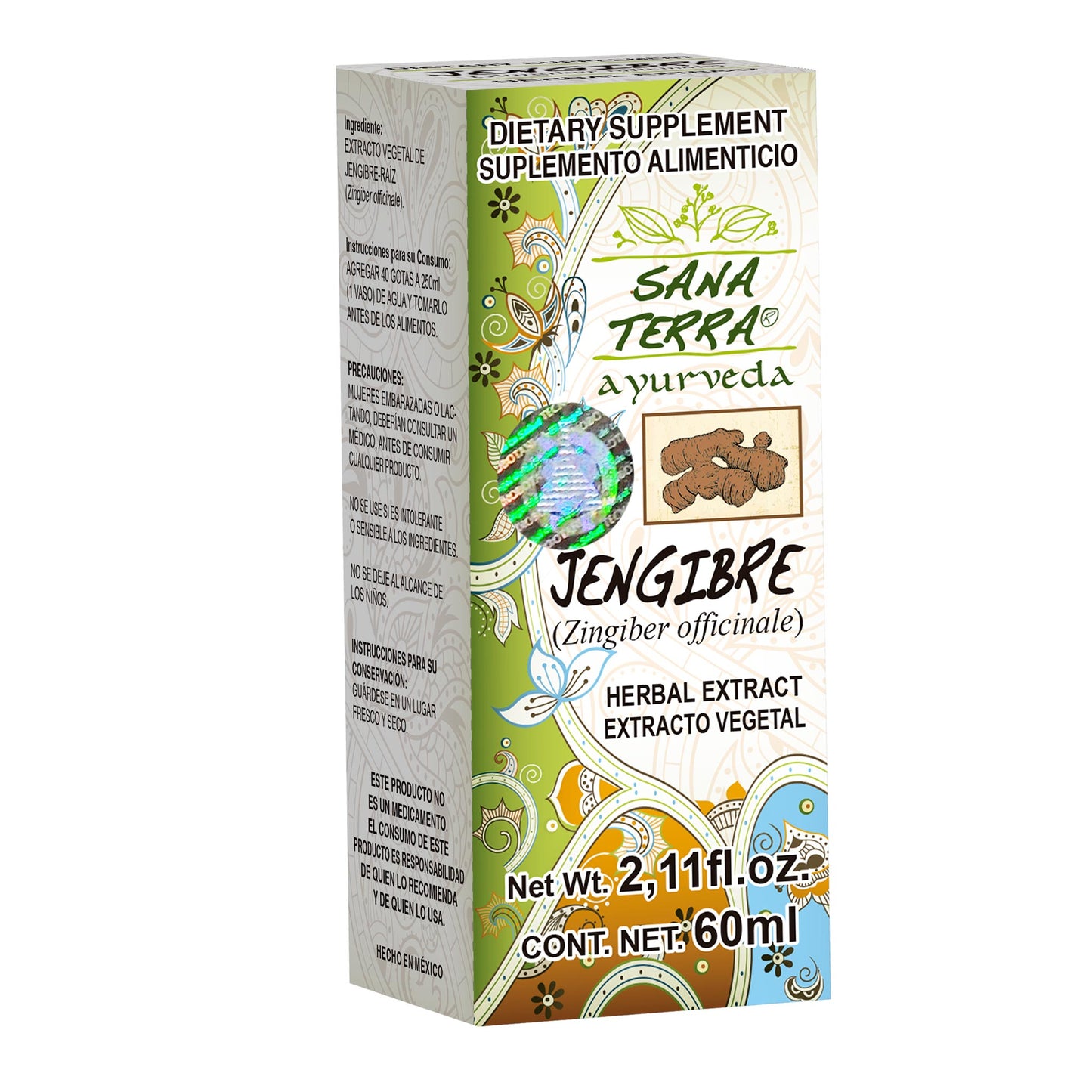 Extracto vegetal SANA TERRA ® jengibre caja frasco gotero 60ml