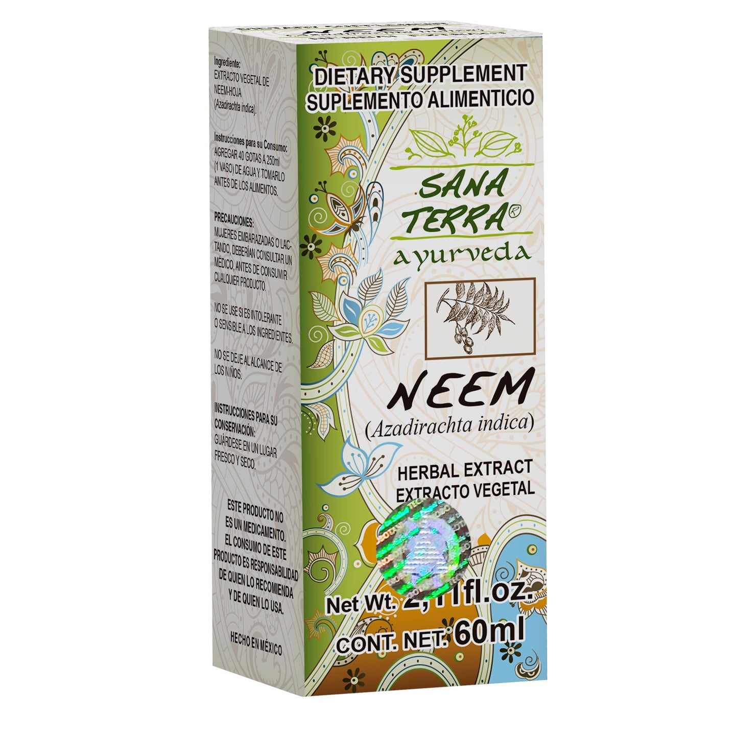 Extracto vegetal SANA TERRA ® neem caja frasco gotero 60ml