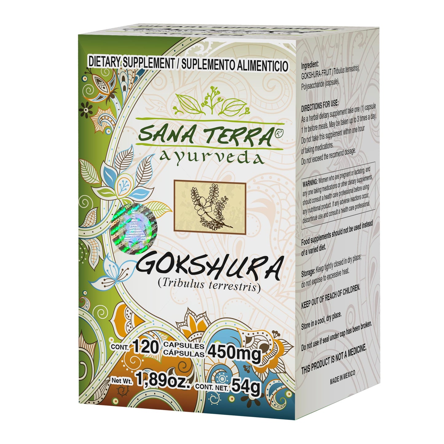 Cápsulas SANA TERRA ® gokshura caja frasco 120