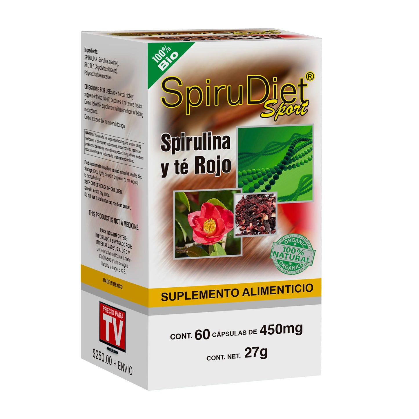 Cápsulas SPIRUDIET SPORT ® spirulina y té rojo caja frasco 60