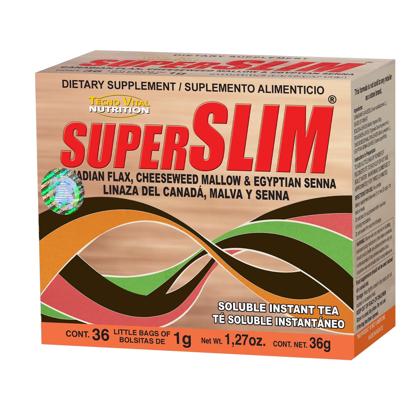 Té soluble SUPERSLIM ® linaza del canadá, malva y senna caja 36 sbrs