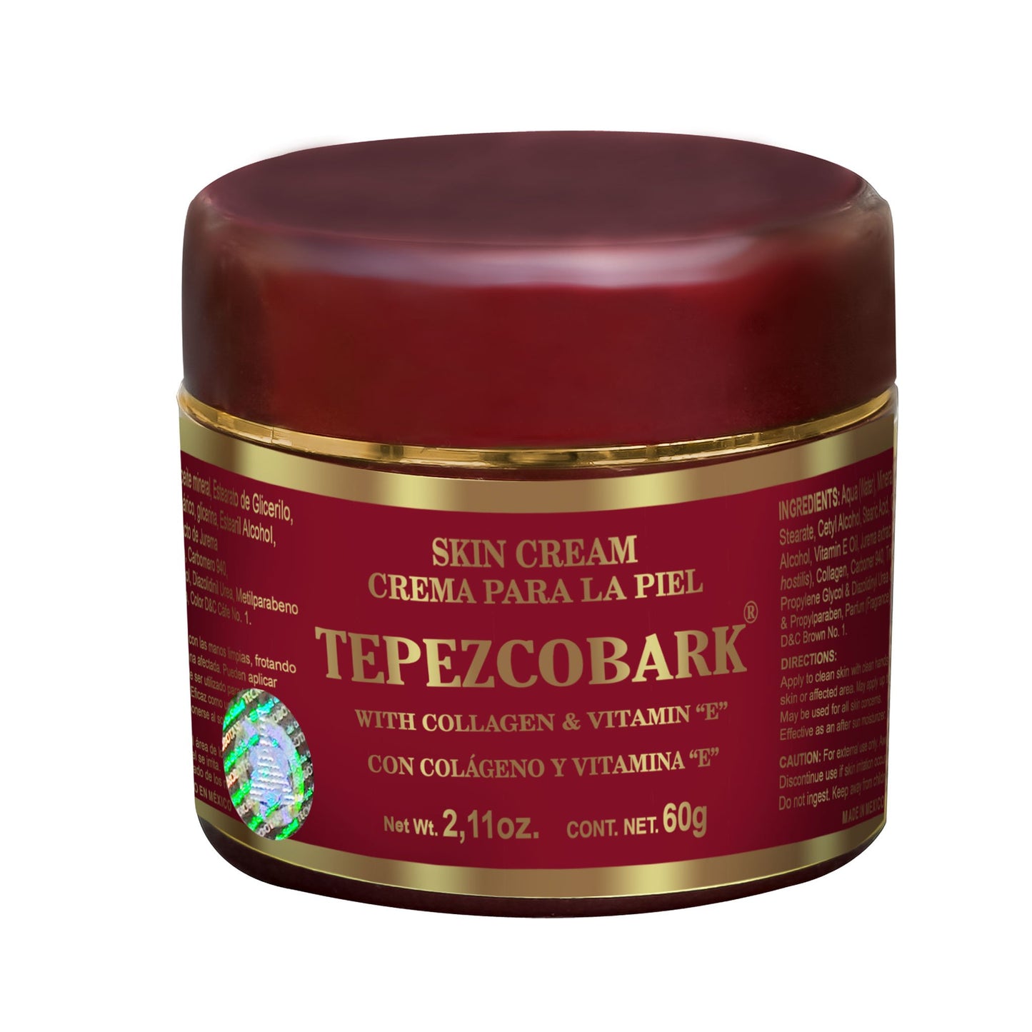 Crema facial TEPEZCOBARK ® colágeno y vitamina E tarro 60g