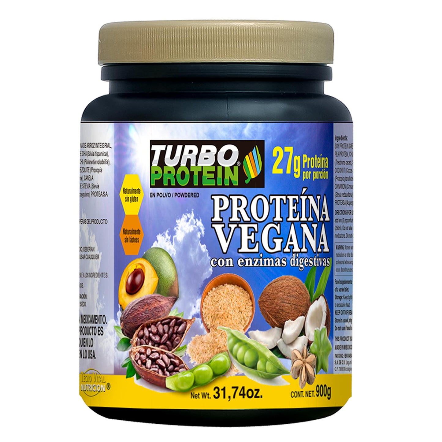 Polvo TURBOPROTEIN ® proteína vegana bote 900g