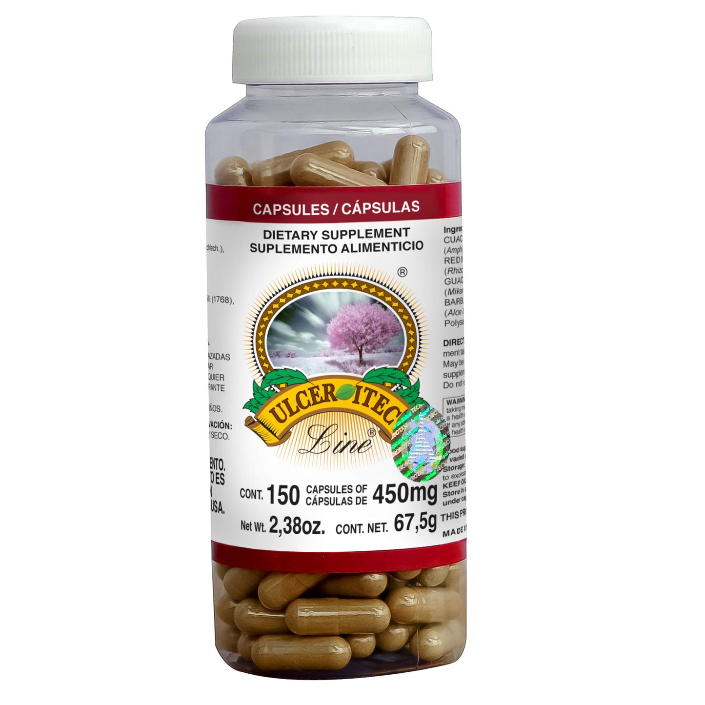 Cápsulas ULCERITEC LINE ® cuachalalate y mangle rojo frasco 150