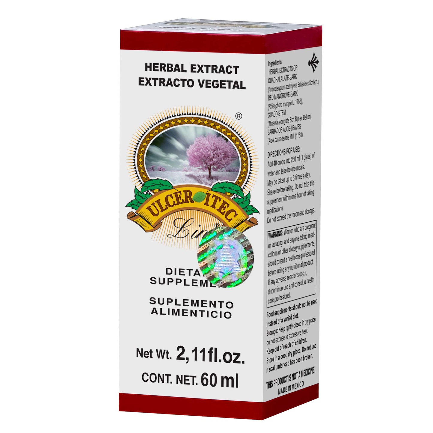 Extracto vegetal ULCERITEC LINE ® corteza de cuachalalate y mangle rojo caja frasco gotero 60ml
