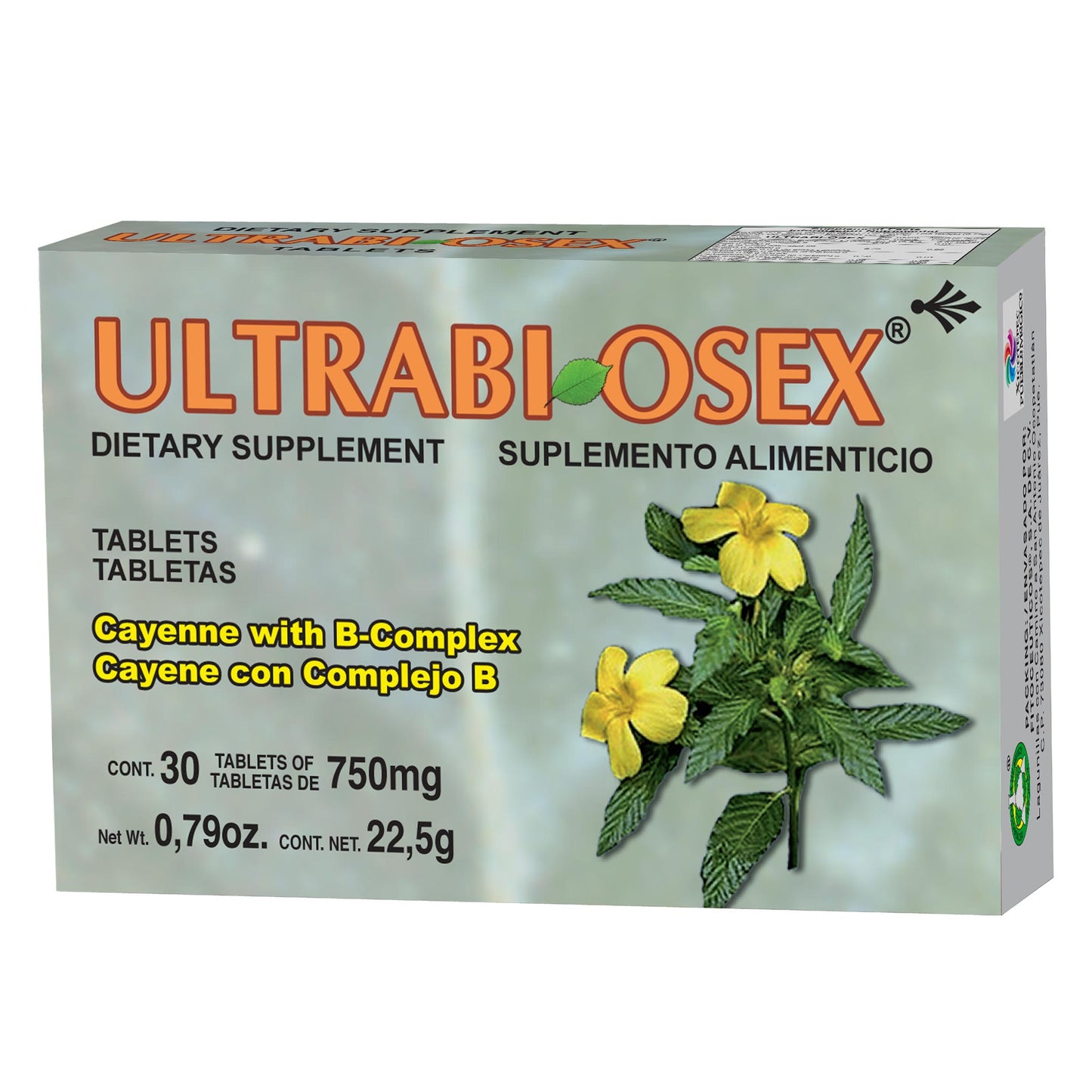 Tabletas ULTRABIOSEX ® hojas de damiana de california y cayene caja blister 30