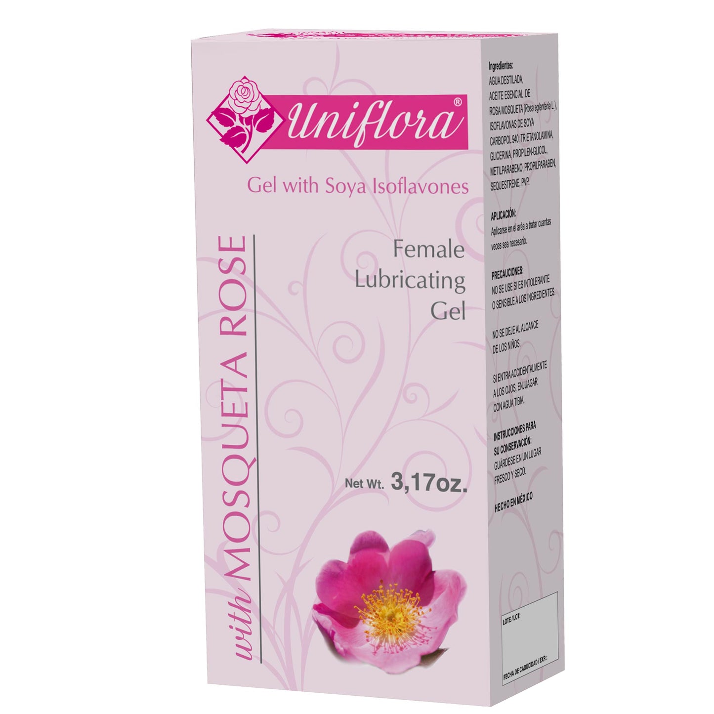 Gel lubricante UNIFLORA ® rosa mosqueta isoflavonas de soya caja tubo 90g