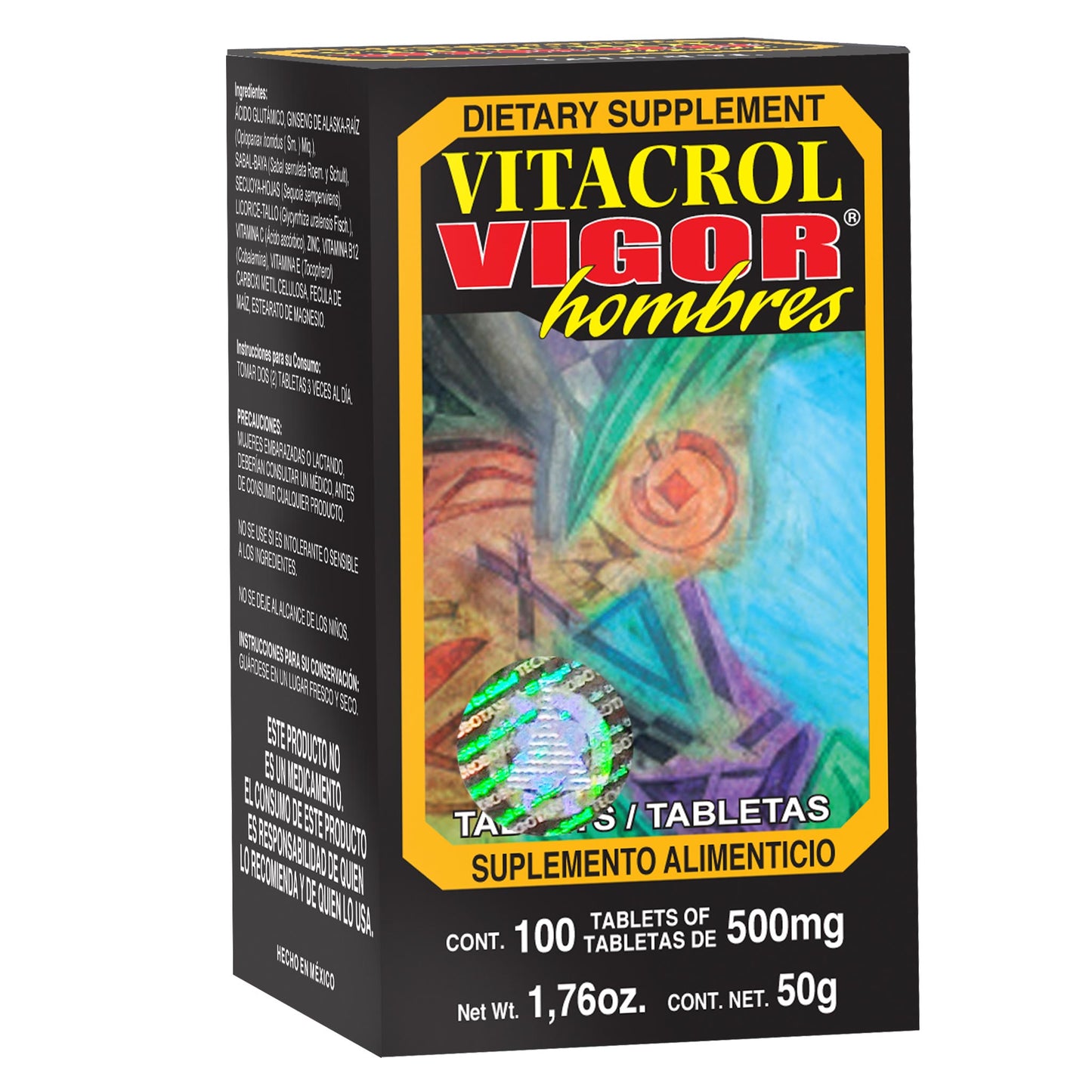 Tabletas VITACROL VIGOR HOMBRES ® ácido glutámico caja frasco 100u