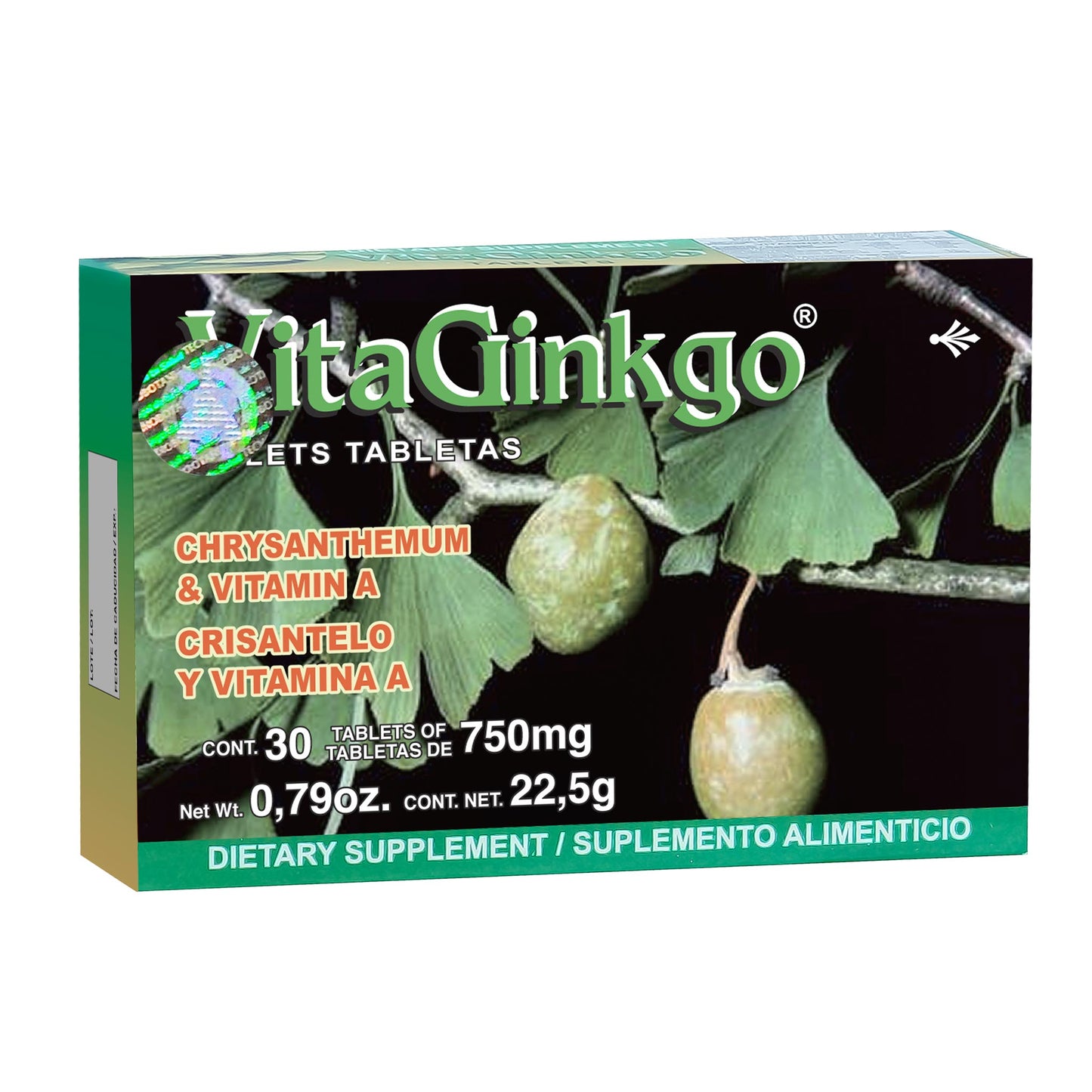 Tabletas VITAGINKGO ® crisantelo vitamina a caja blister 30