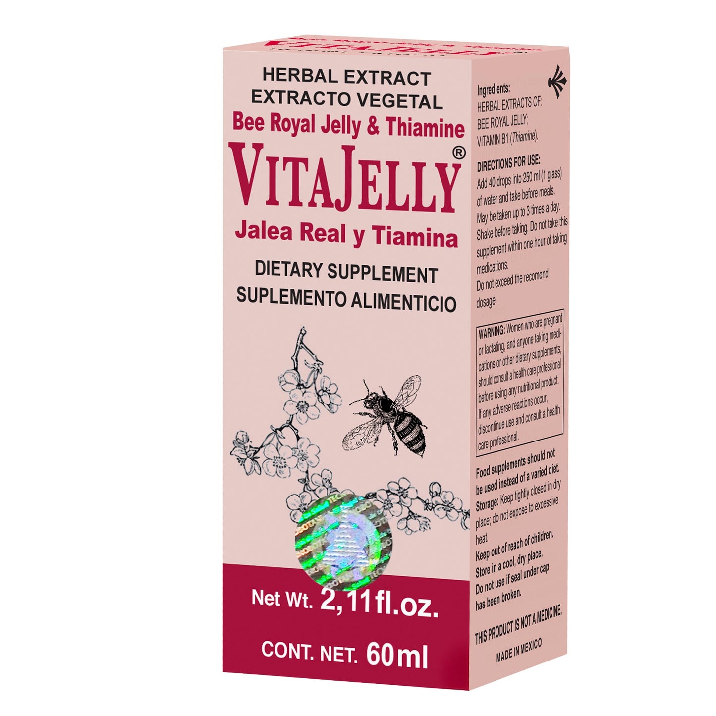 Extracto vegetal VITAJELLY ® jalea real y tiamina caja frasco gotero 60ml