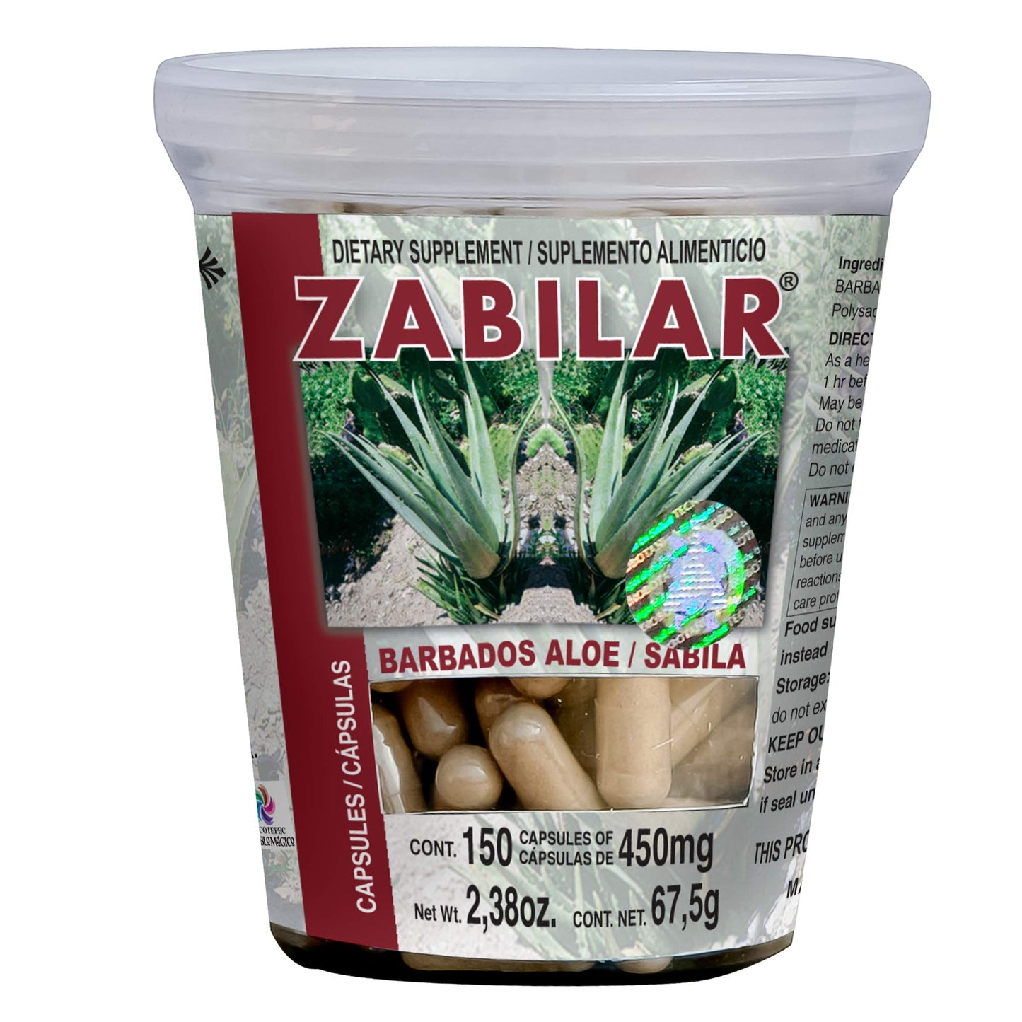 Cápsulas ZABILAR ® sábila frasco 150