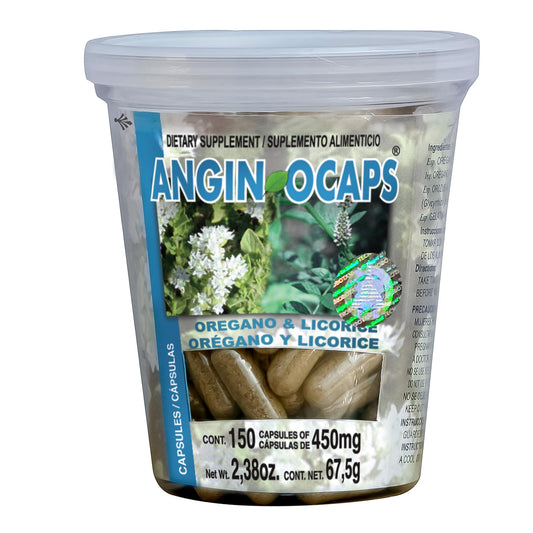 Cápsulas ANGINOCAPS ®  orégano y licorice frasco con 150 caps