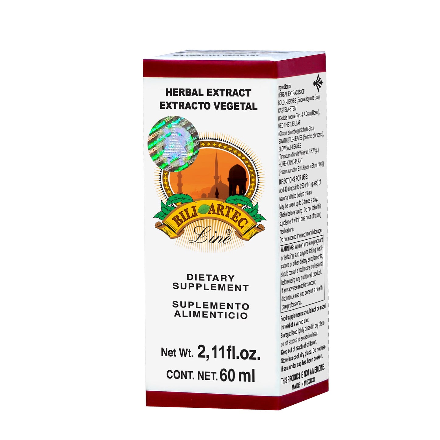 Extracto vegetal BILIARTEC LINE ® hojas de boldina con bisbirinda caja frasco gotero 60ml