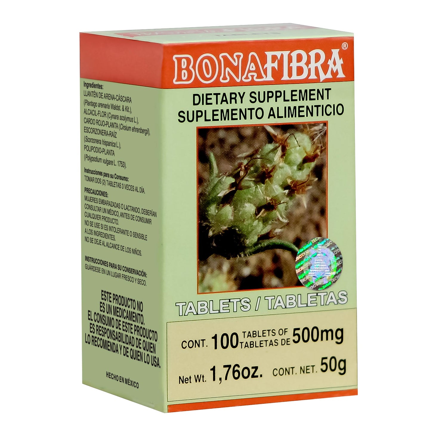 Tabletas BONAFIBRA ® llantén de arena compuesto caja frasco 100u