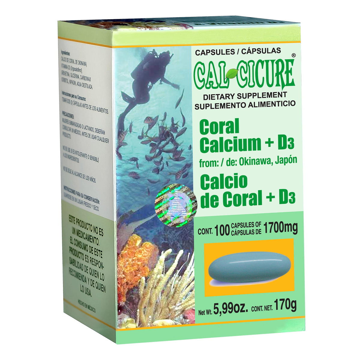 Cápsulas CALCICURE ® calcio de coral y vitamina D3 caja frasco 100 – El ...
