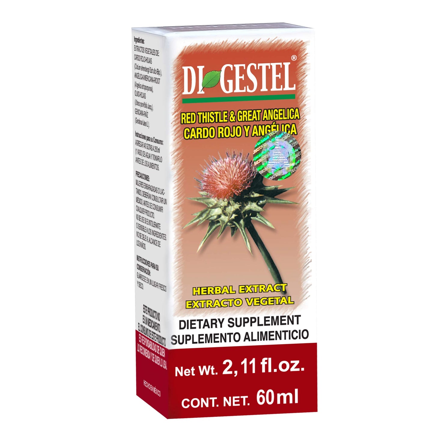 Extracto vegetal DIGESTEL ® cardo rojo y raíz de angélica caja frasco gotero 60ml