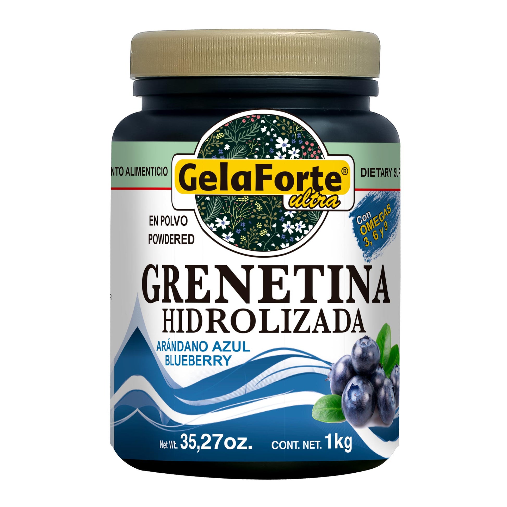 Polvo GELAFORTE ® grenetina hidrolizada sabor blueberry bolsa con 1Kg