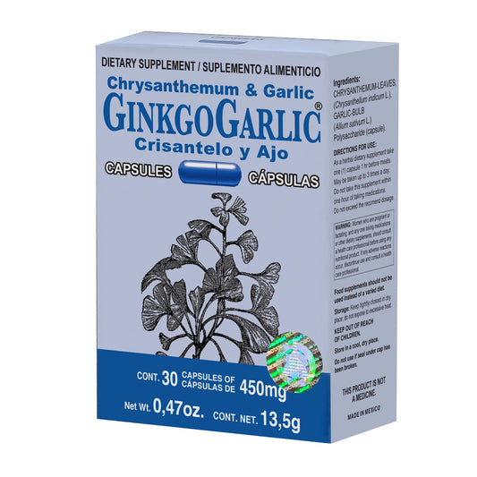 Cápsulas GINKGOGARLIC ®  crisantelo con ajo caja blister con 30 cáps