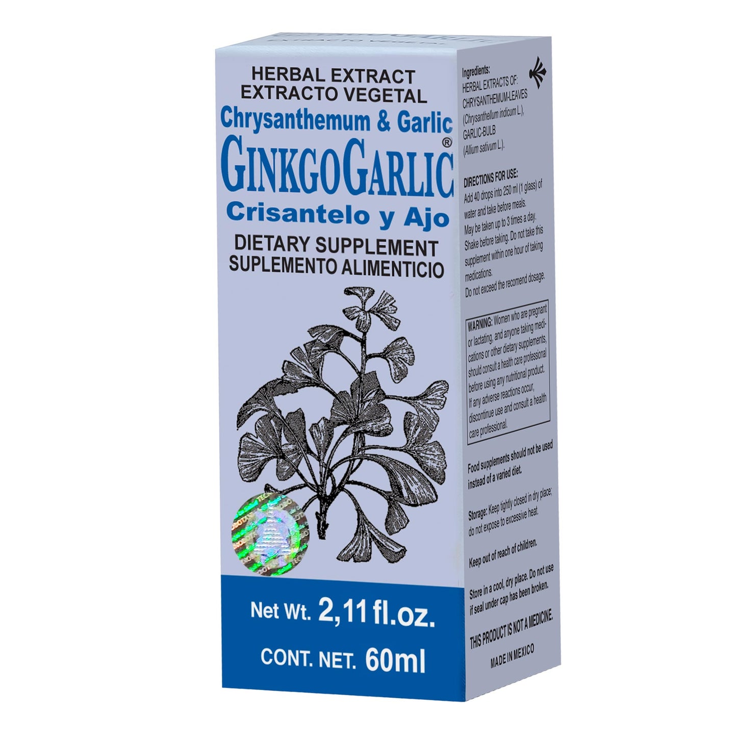 Extracto vegetal GINKGOGARLIC ® crisantelo con ajo caja frasco gotero 60ml