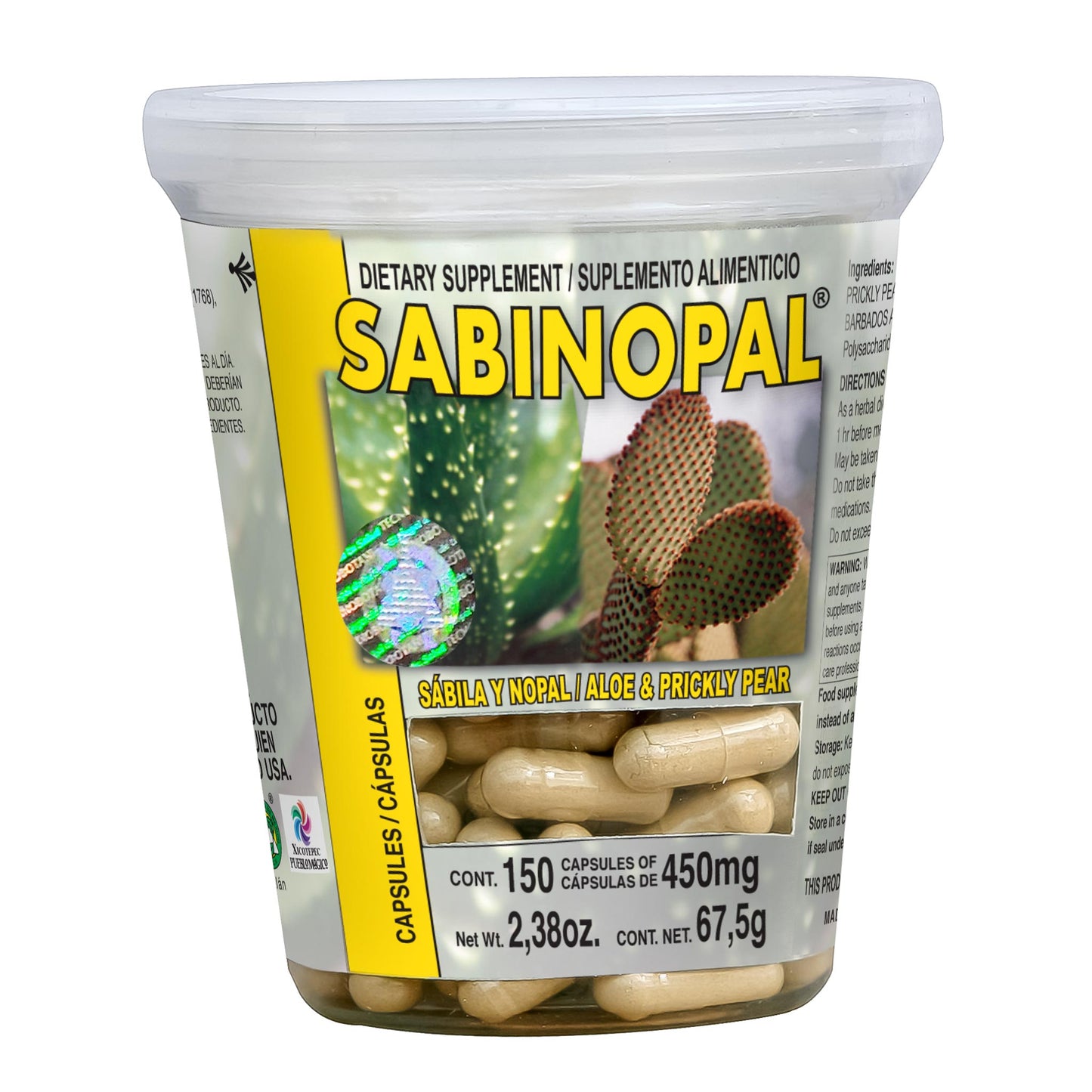 Cápsulas SABINOPAL ® sábila con nopal frasco 150u