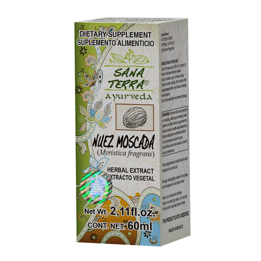 Extracto vegetal SANA TERRA ® nuez moscada caja frasco gotero con 60ml