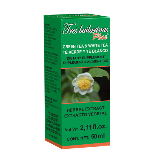 Extracto vegetal TRES BAILARINAS PLUS ® té verde y té blanco caja frasco gotero con 60ml