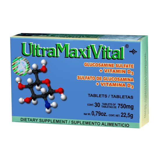 Tabletas ULTRAMAXIVITAL ® sulfato de glucosamina con vitamina d3 caja blister con 30 tabs